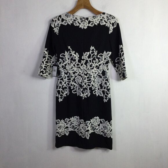Adrianna Papell Womens Fitted Placed Printed Lace Dress Black White Size 6 NWT - Picture 12 of 16